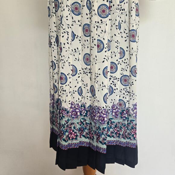 Vintage Breli 80s Secretary Shirt Dress Printed Pleated Midi Skirt Women 10 - Picture 5 of 13